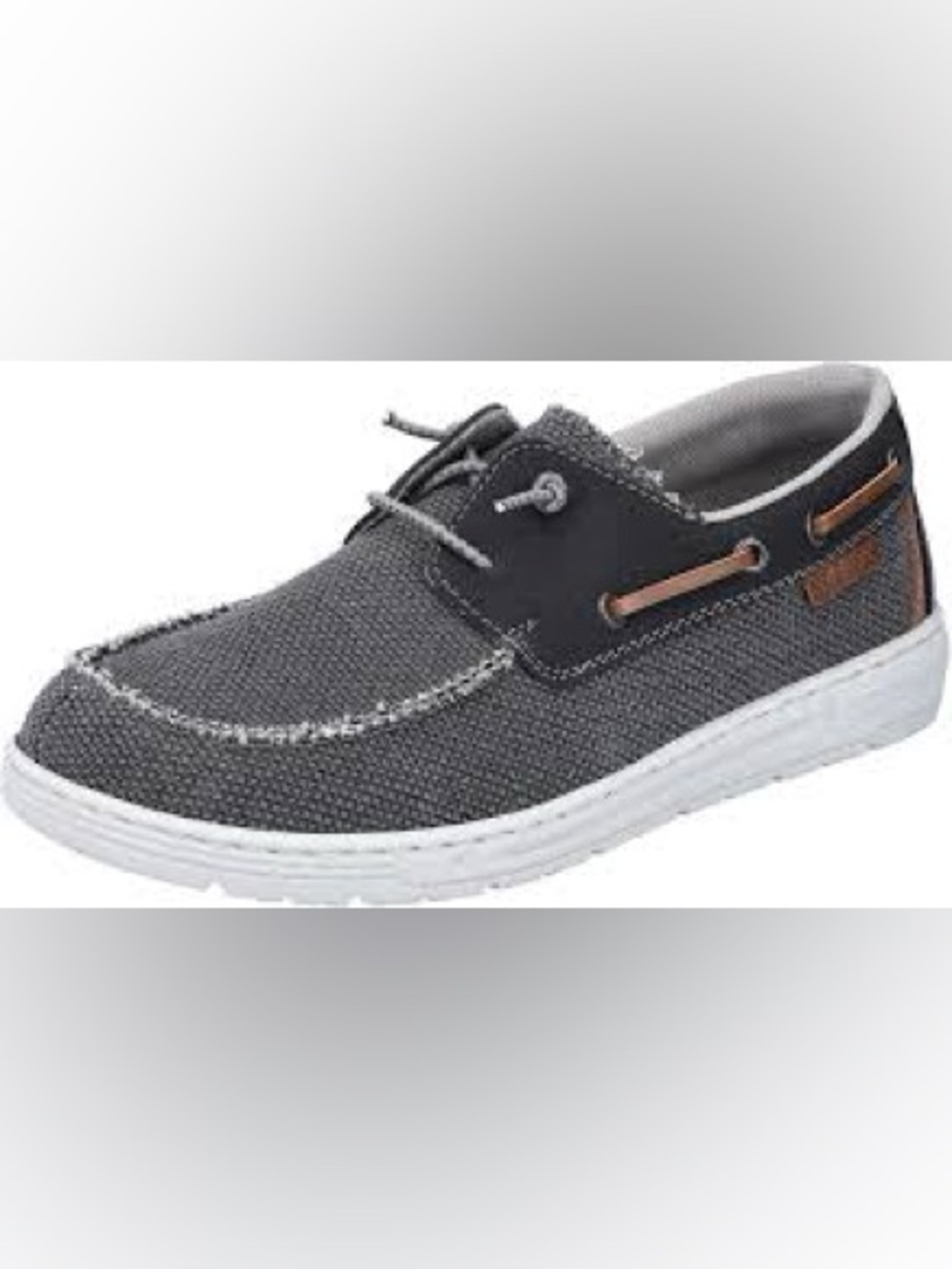 Rieker Gray Canvas Lace-Up Boat Shoe with White Sole slip on new nib